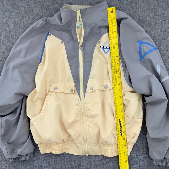 Boston Proper Women's Windbreaker Jacket size Small Vintage 80s Yellow Grey Zip - Picture 4 of 11